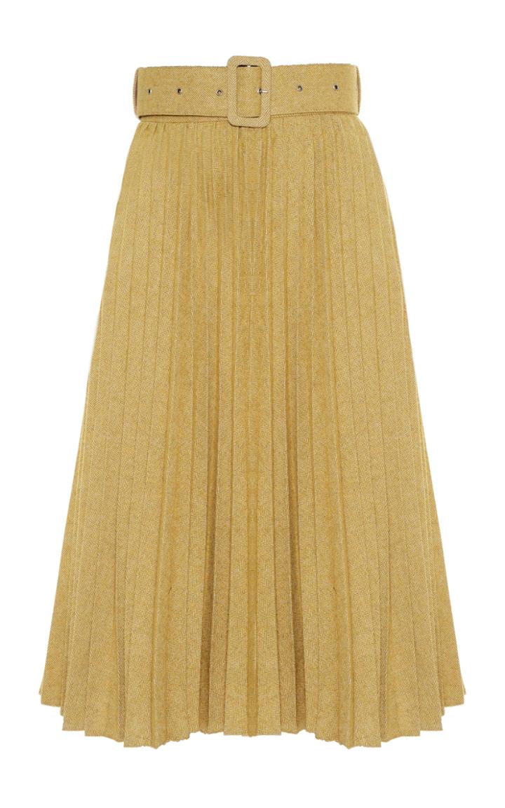 Moda Operandi Anouki Tobacco Tweed Pleated Mid Length Skirt