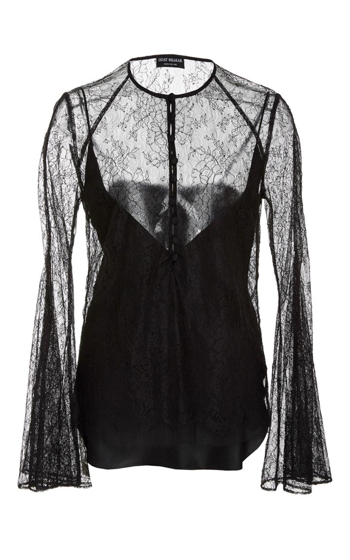 Oday Shakar French Lace Bell Sleeve Blouse