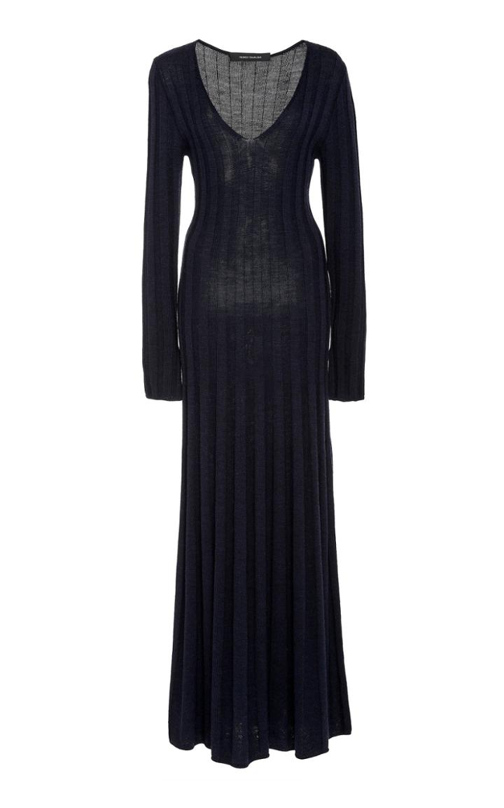 Cdric Charlier Ribbed Pleated Wool Maxi Dress
