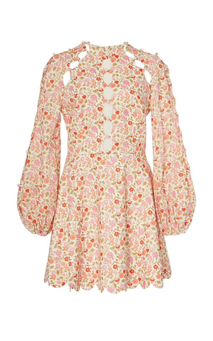 Zimmermann Goldie Scalloped Linen Blend Dress Size: 0