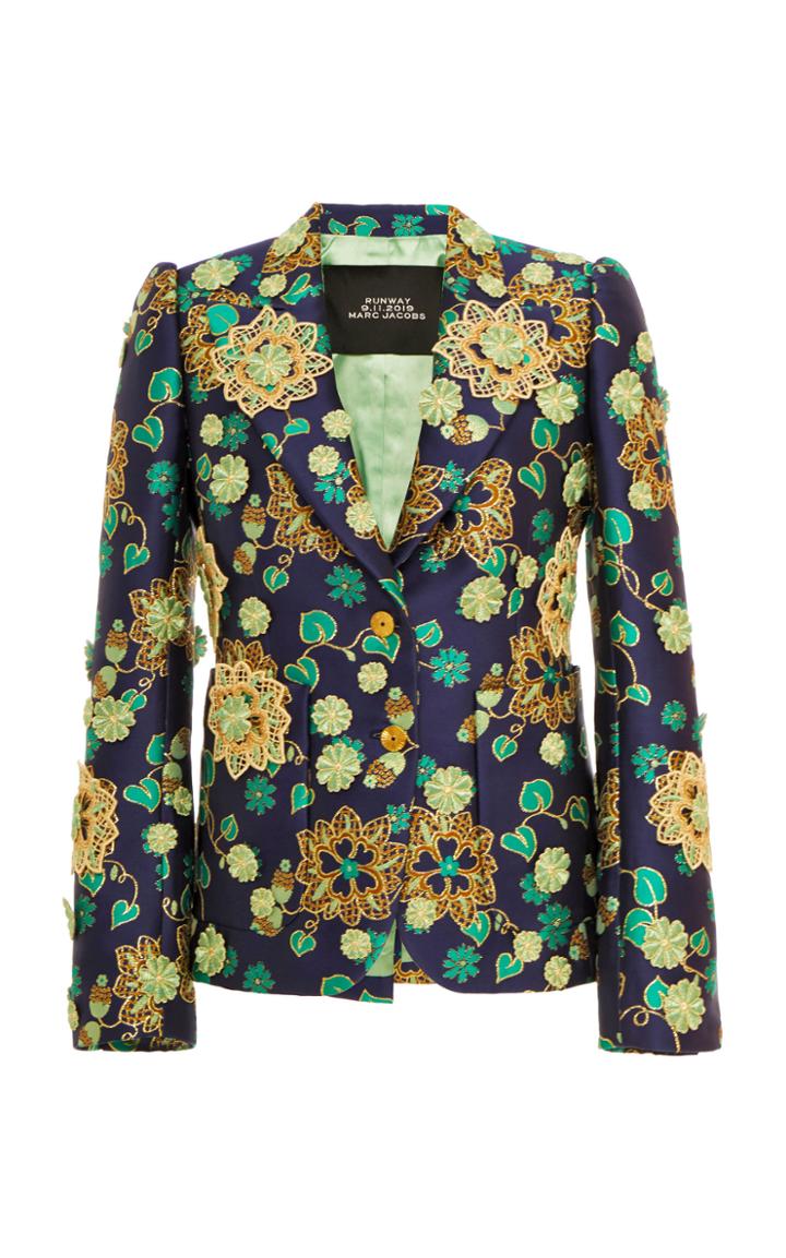 Moda Operandi Marc Jacobs Floral-embroidered Satin Peak-lapel Blazer Size: 0