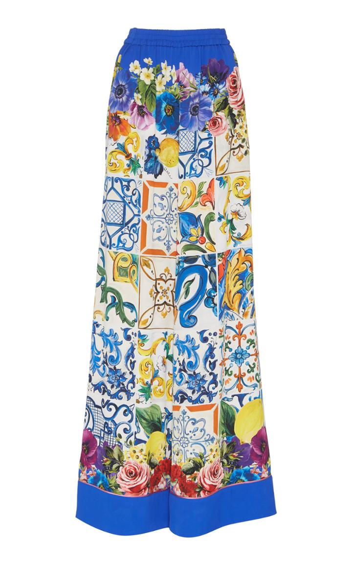 Dolce & Gabbana Maiolica Print Stretch-silk Wide-leg Pants