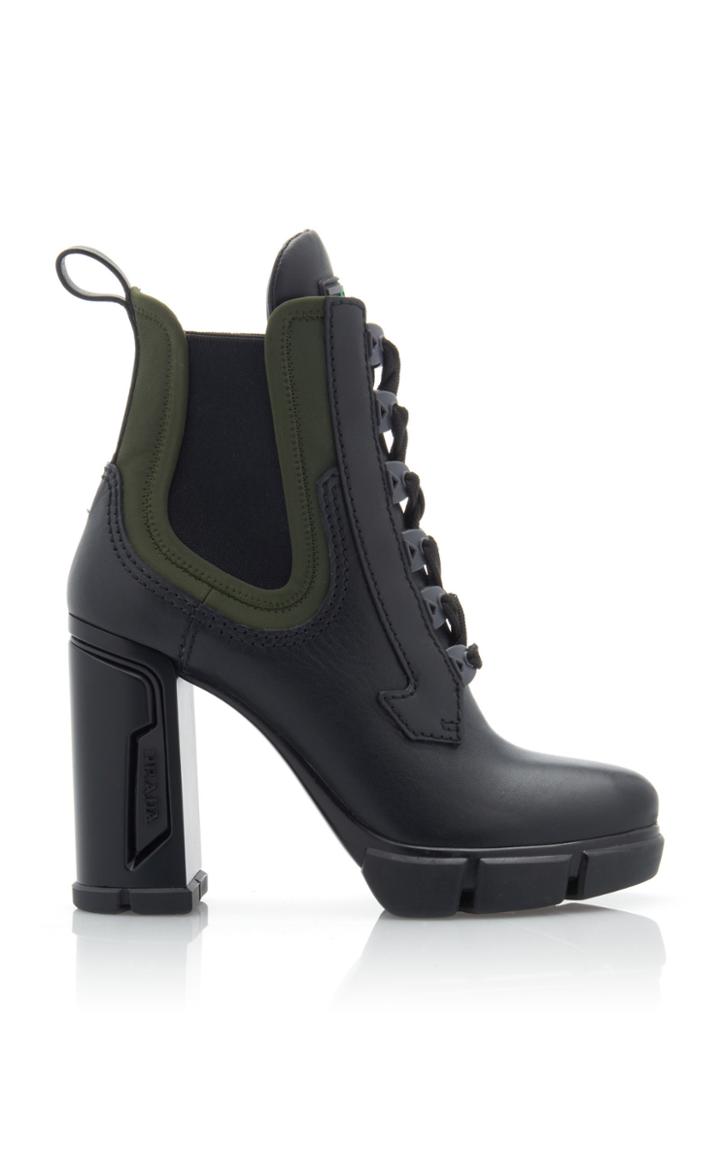 Prada Neoprene-trimmed Leather Platform Ankle Boots
