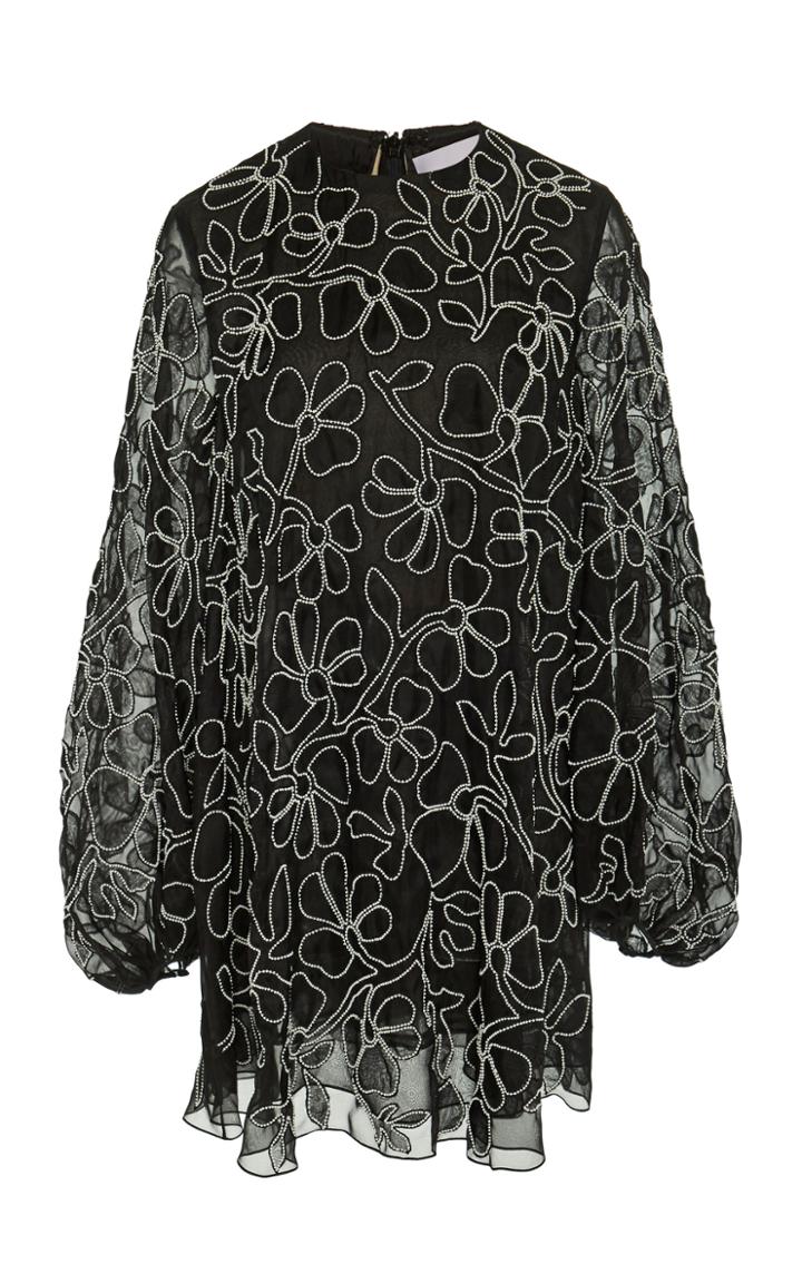 Carolina Herrera Floral-embroidered Silk Mini Dress