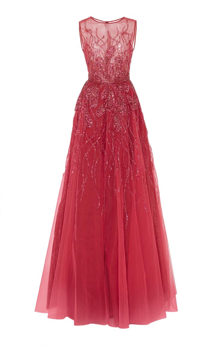 Georges Hobeika Bead Embroidered Illusion Ball Gown