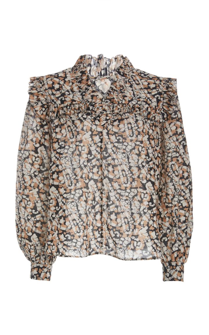 Sea Borealis Ruffle-trimmed Printed Cotton-silk Top