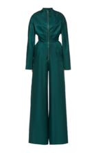Brandon Maxwell Zip Detail Long Sleeve Silk Jumpsuit