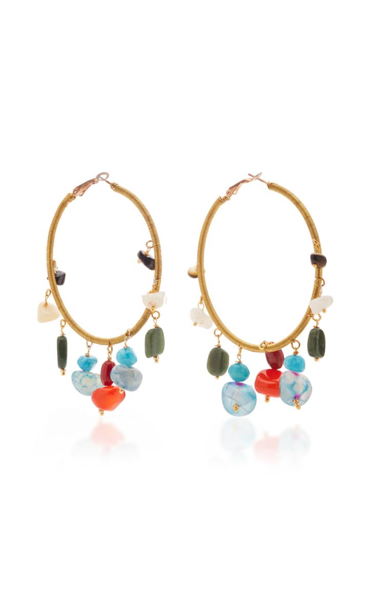Carolina Herrera Stone Bead Hoop Earrings