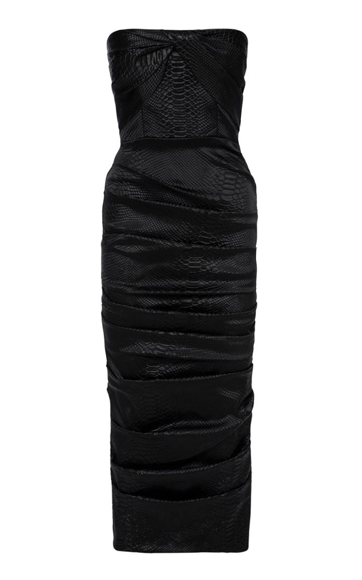 Alex Perry Alexis Strapless Snake-effect Satin Midi Dress