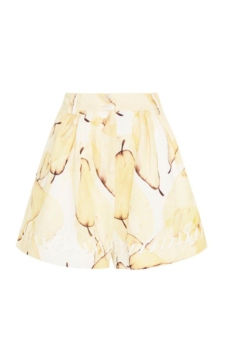 Moda Operandi Aje Unlace Braid-detailed Pear-print Linen-blend Shorts