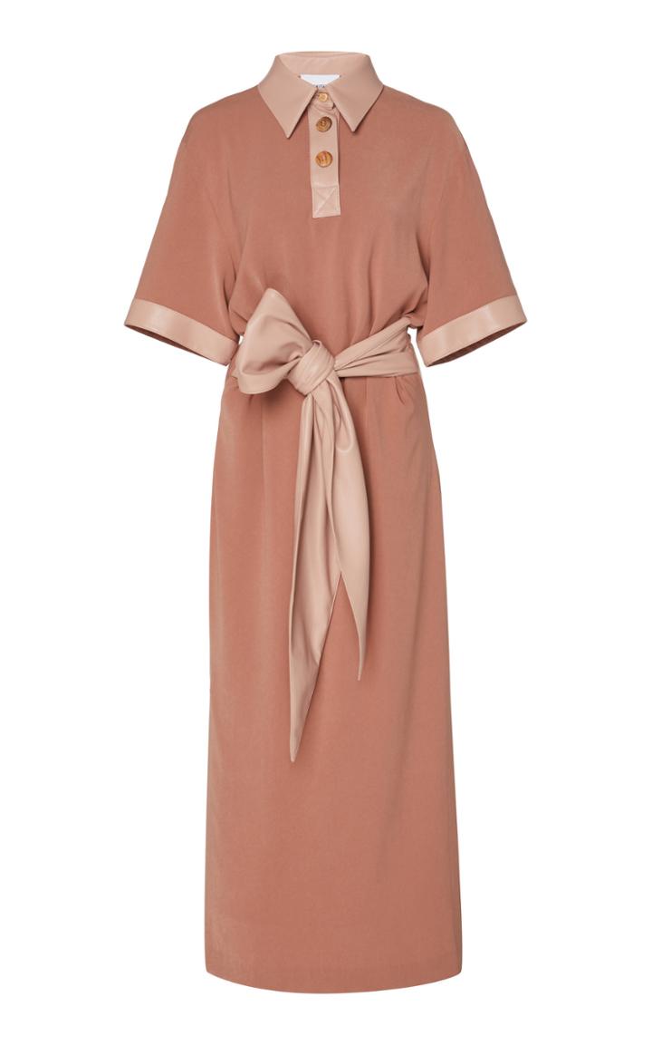 Nanushka Leila Tie-front Vegan Leather-trimmed Crepe Dress