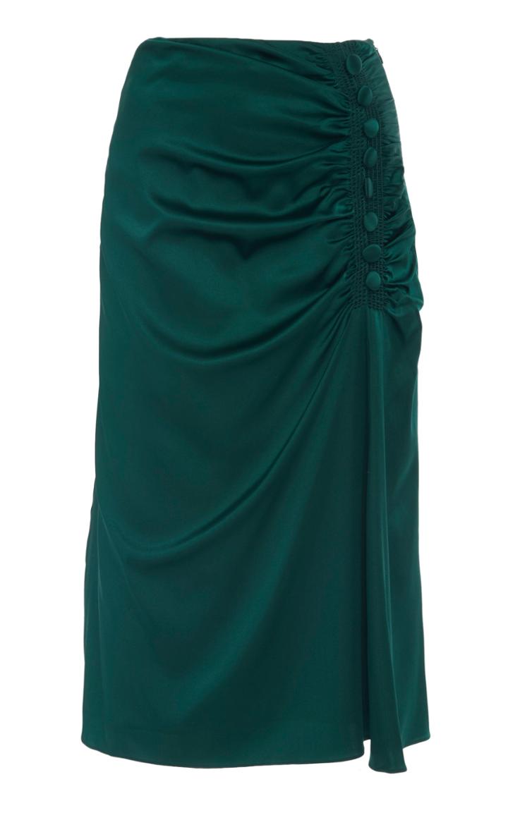Veronica Beard Minetta Button-accented Ruched-waist Silk Charmeuse Midi Skirt