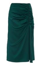 Veronica Beard Minetta Button-accented Ruched-waist Silk Charmeuse Midi Skirt