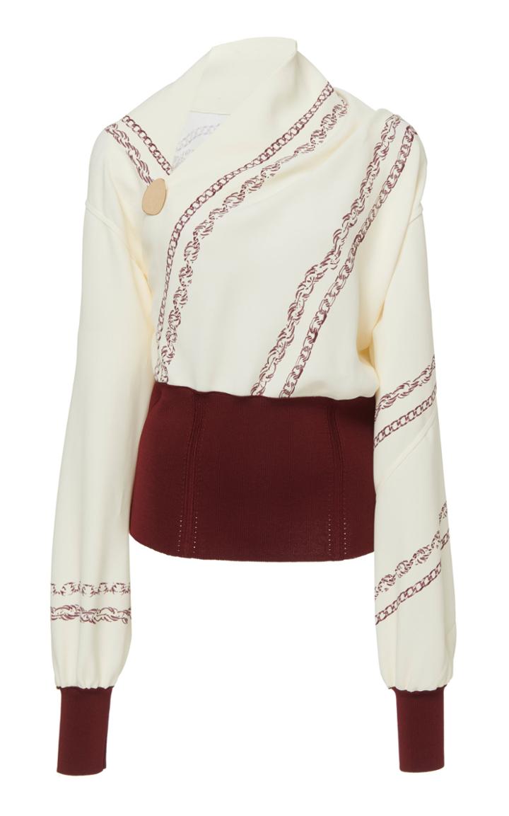 Victoria Beckham Knit-trimmed Printed Crepe Blouse