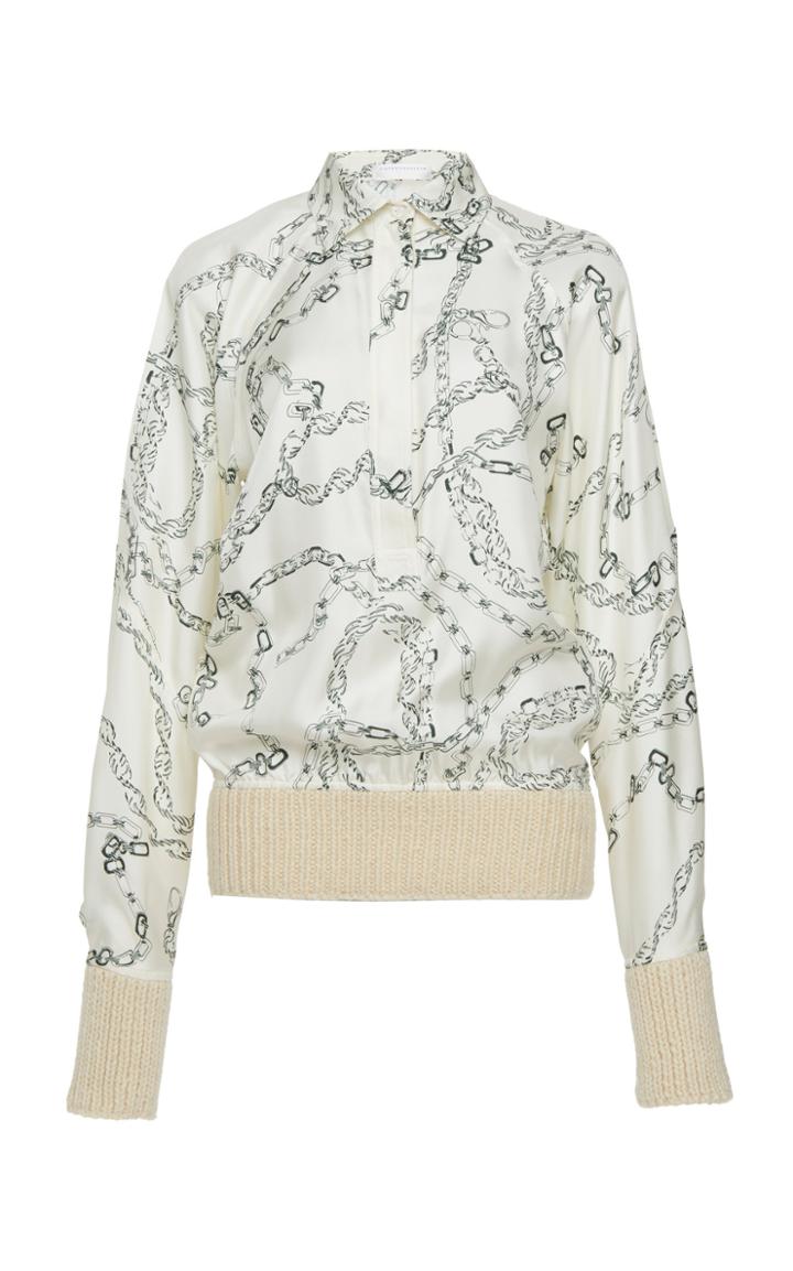 Victoria Beckham Knit-trimmed Printed Silk Blouse