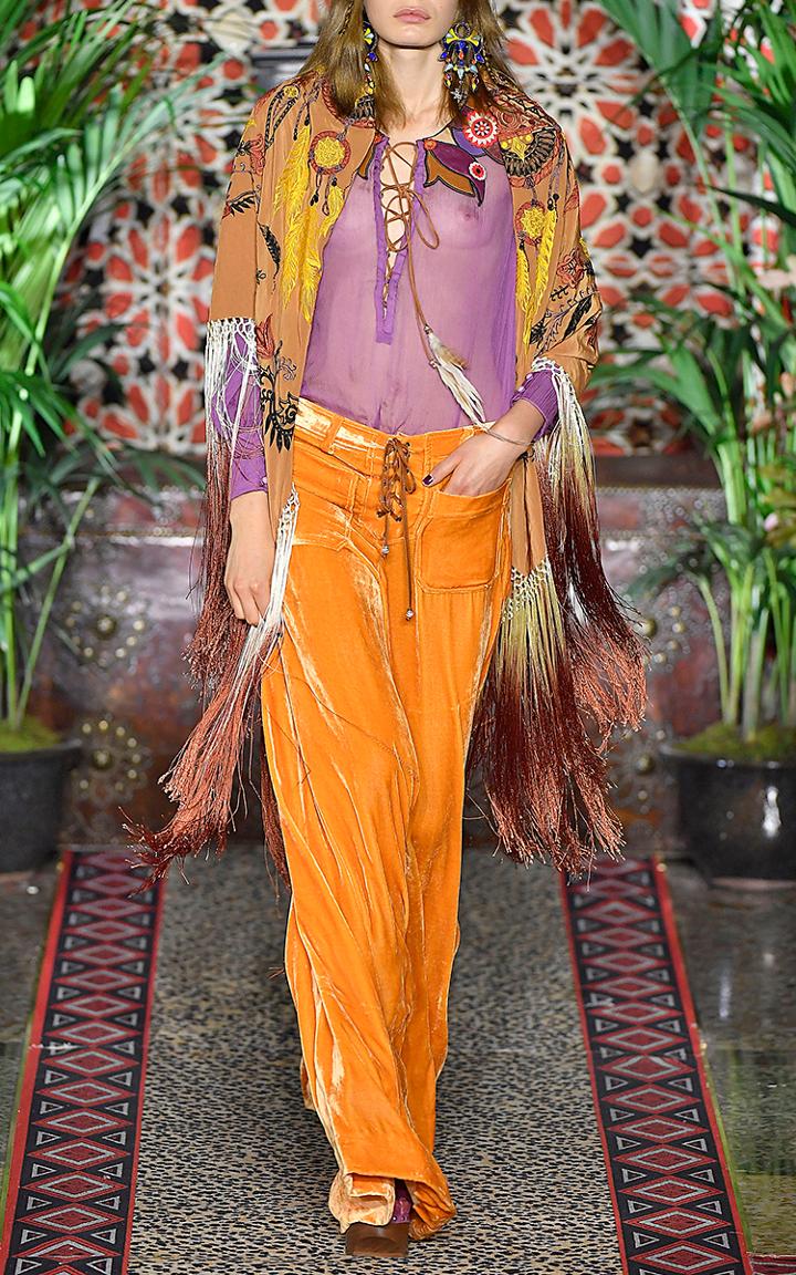 Roberto Cavalli Lace Up Velvet Wide Leg Pants