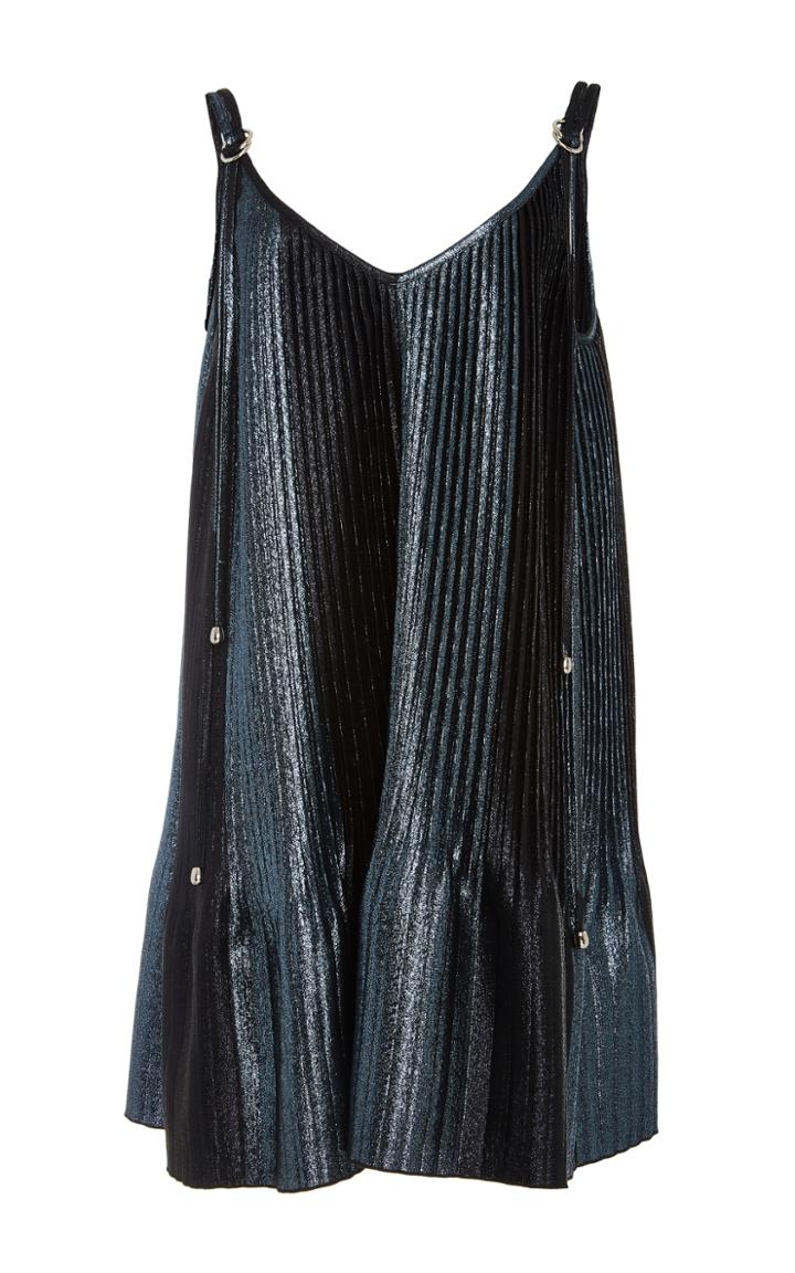Adam Selman Topiary Metallic Pleated Swing Dress