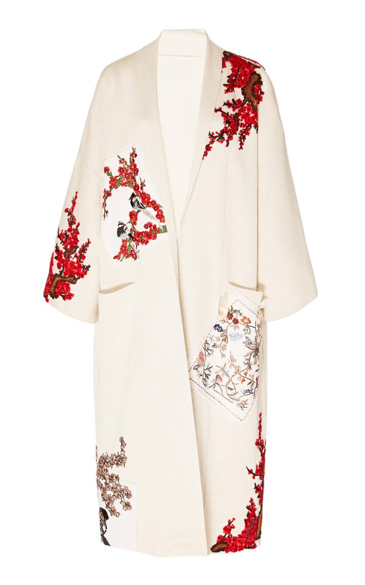 Oscar De La Renta Embroidered Silk Coat