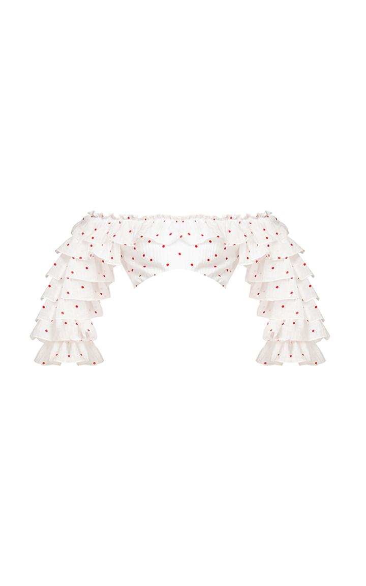 Bambah Polka Cotton Ruffle Crop Top