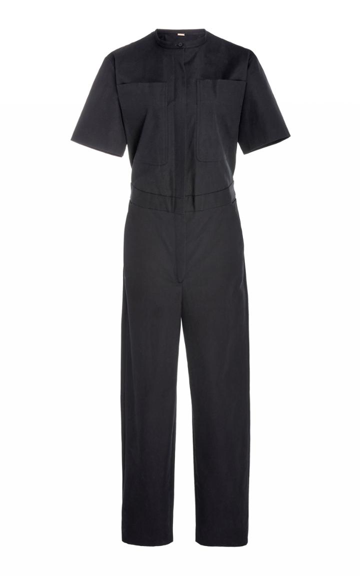 Adam Lippes Patch Pocket Mandarin Collar Cotton Jumpsuit
