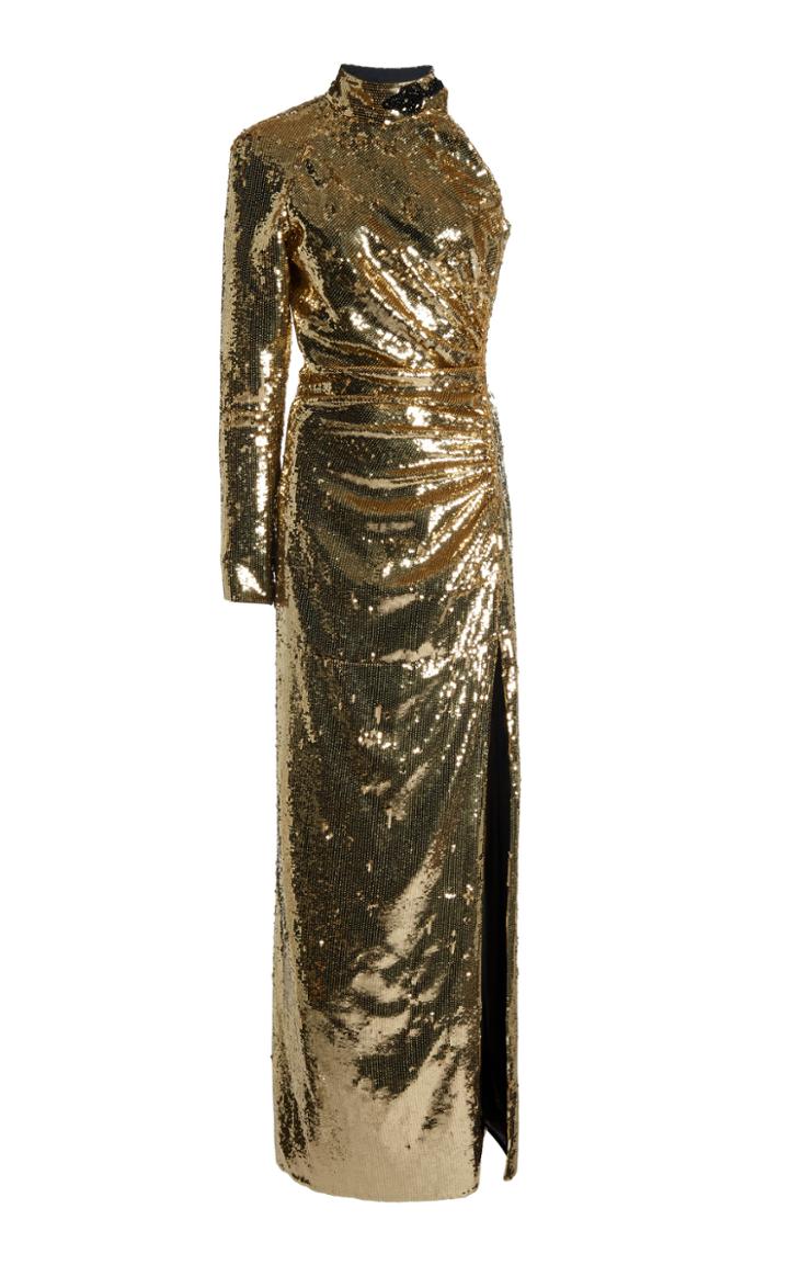 Moda Operandi Dundas Ruch-detailed Sequined One-shoulder Gown