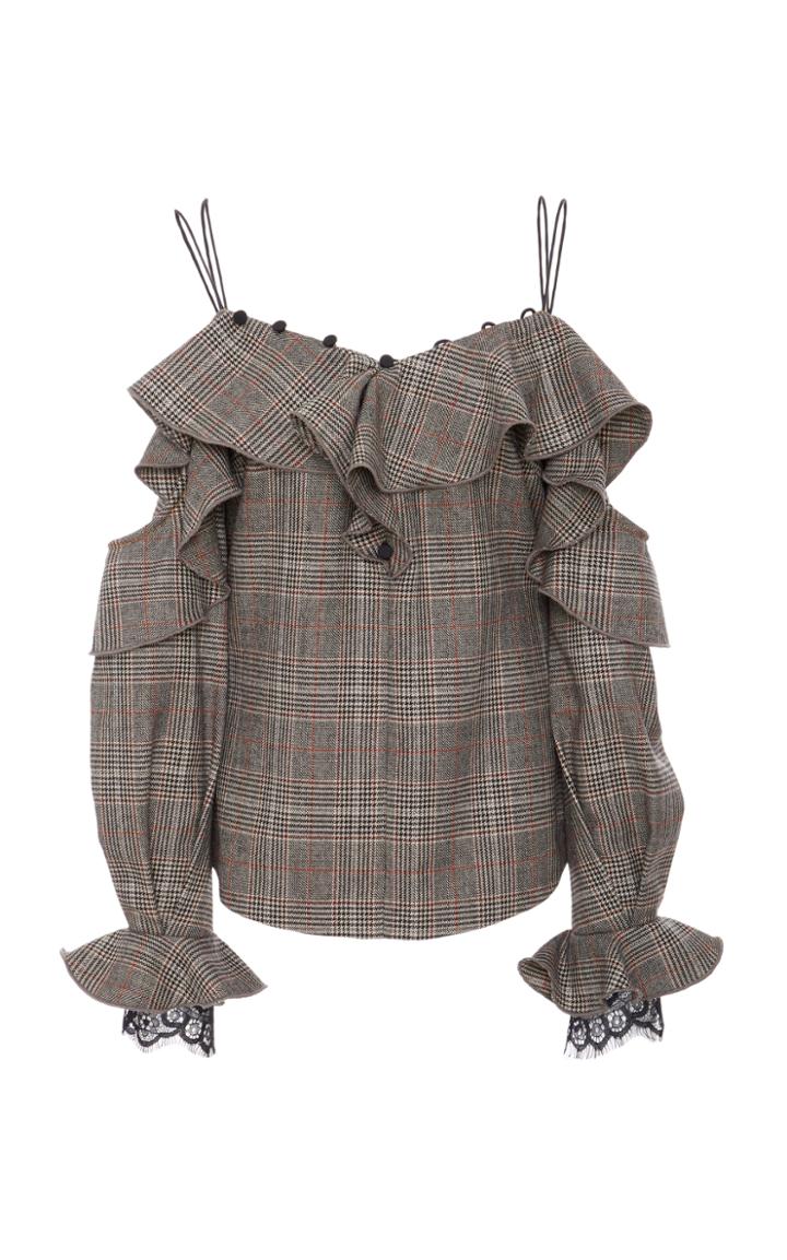 Self Portrait Off-the-shoulder Plaid Top
