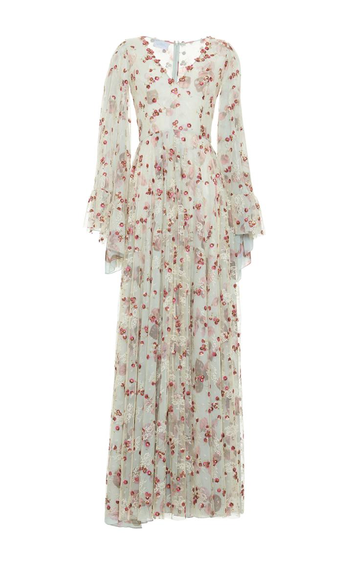 Luisa Beccaria Floral Embroidered Long Dress