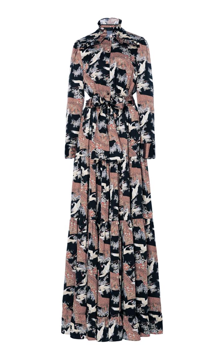 Co Silk Satin Tiered Full Length Dress