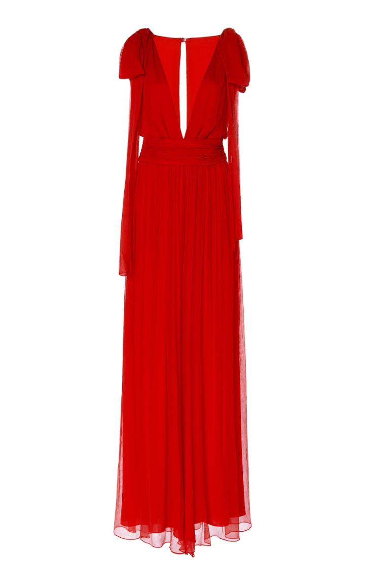 Moda Operandi Costarellos Crinkled Silk Chiffon Cummerbund Jumpsuit With Flutter Sle