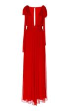 Moda Operandi Costarellos Crinkled Silk Chiffon Cummerbund Jumpsuit With Flutter Sle