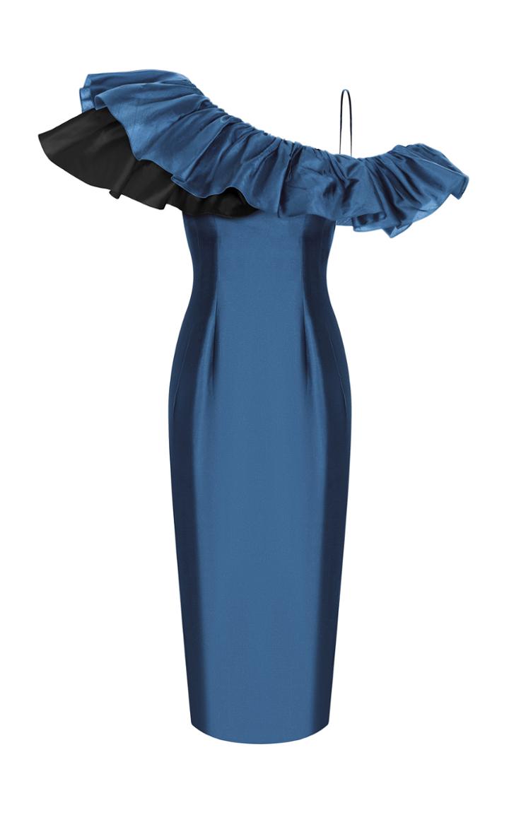 Moda Operandi Rasario Ruffled One-shoulder Silk Midi Dress Size: 38