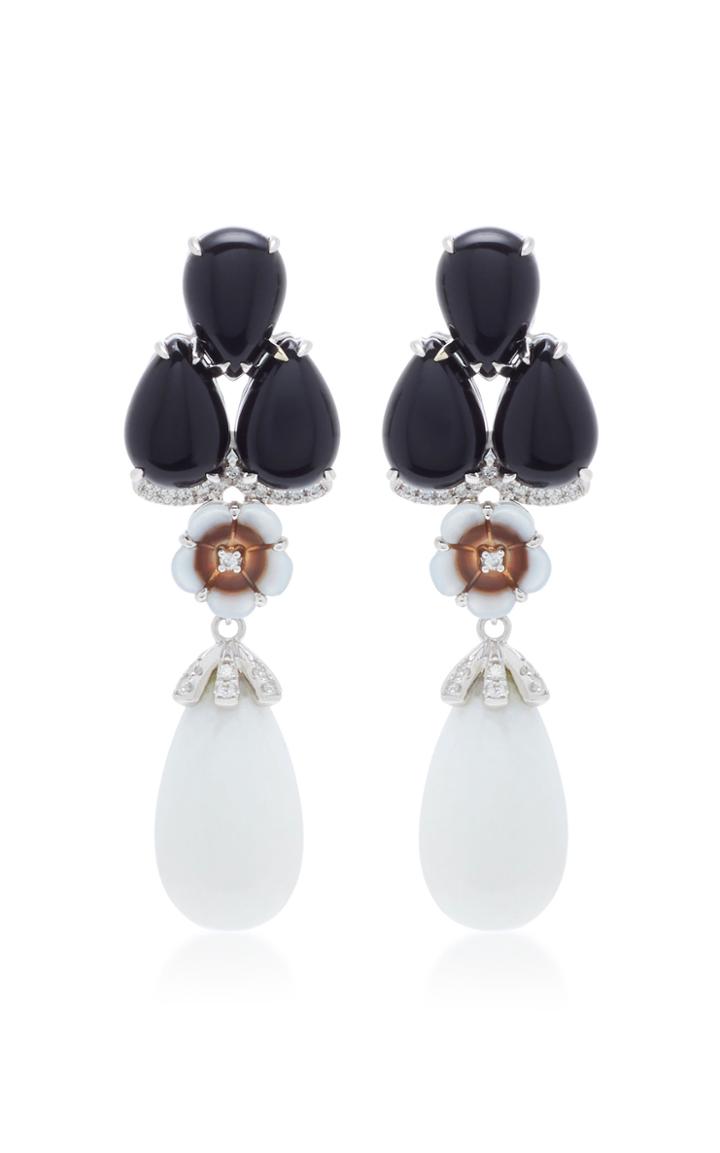 Dana Rebecca 14k White Gold Black Agate Mother-of-pearl And Dolomite Drop Earrings