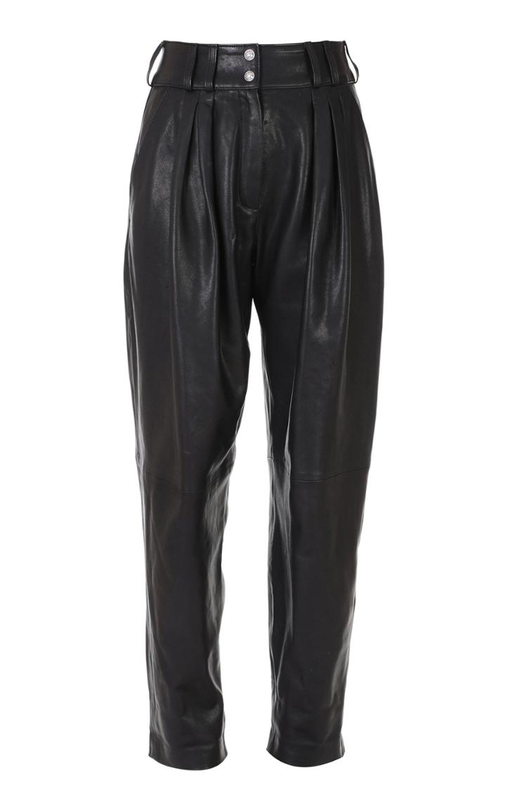 Balmain High-waisted Leather Tapered Pants