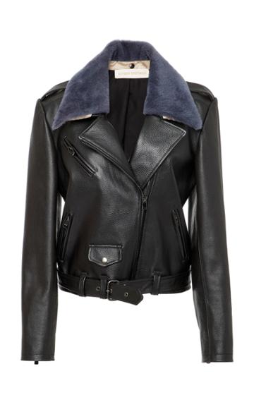 Alyson Eastman Classic Moto Leather Jacket With Collar