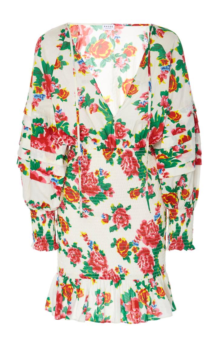 Rhode Anya Smocked Floral-print Cotton-poplin Dress