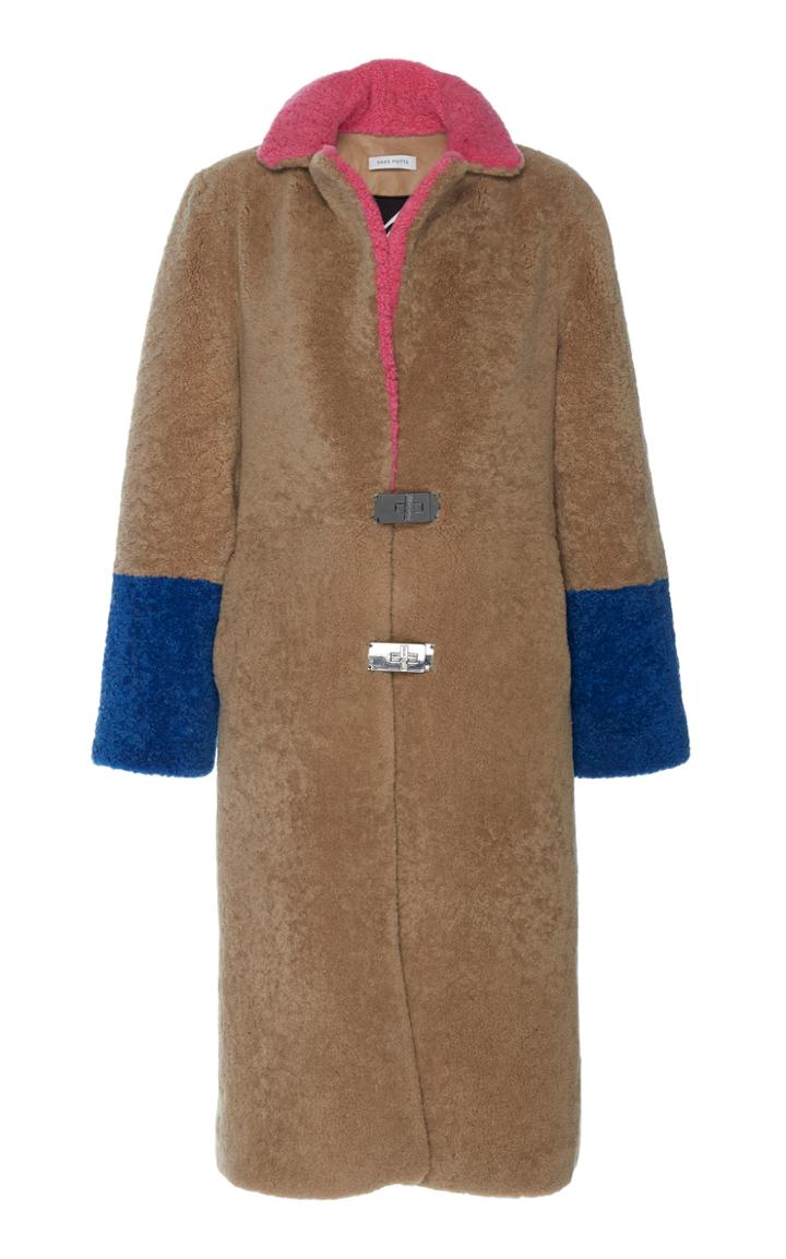 Saks Potts Febbe Color Block Buckle-closure Shearling Coat