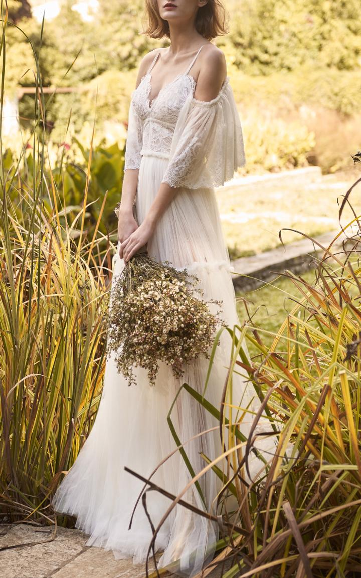 Costarellos Bridal Off-the-shoulder Chantilly Lace And Tulle Gown
