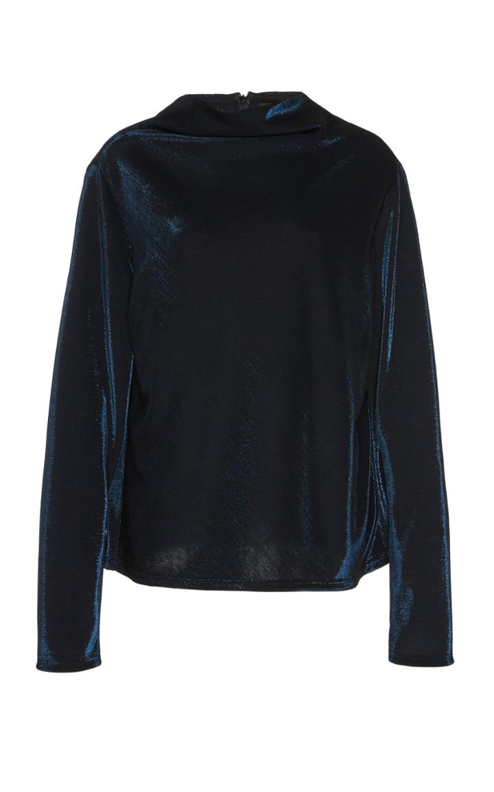 Sally Lapointe Metallic Jersey Mock Neck Shirt