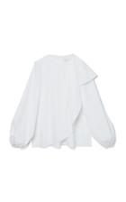 Moda Operandi Carolina Herrera Draped Cotton Poplin Puff-sleeve Top