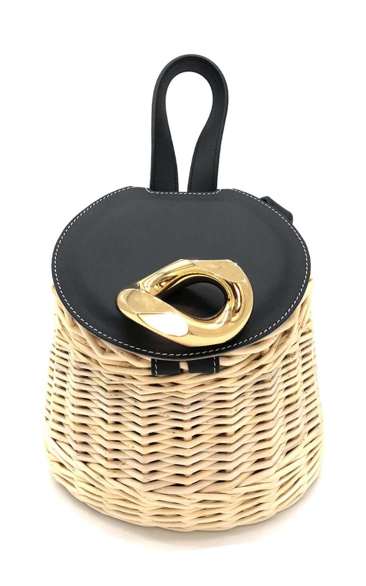 Moda Operandi Jw Anderson Lid Wicker And Leather Bucket Top Handle Bag