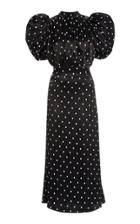 Rotate Dawn Polka-dot Satin Puff-sleeve Midi Dress