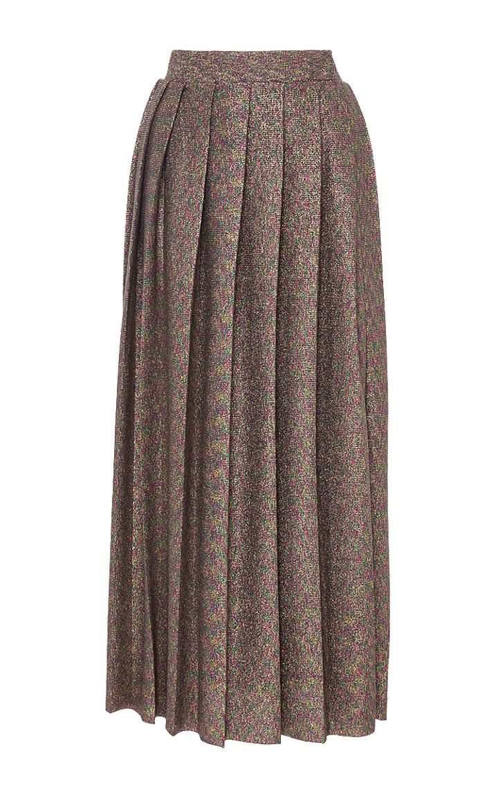 Maison Pre Pleated High Waist Metallic Skirt