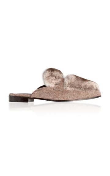 Bougeotte Mango Silk And Brown Chinchilla Slippers