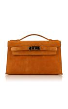 Rare & Unique Herms Saffron Veau Doblis Suede Kelly Pochette