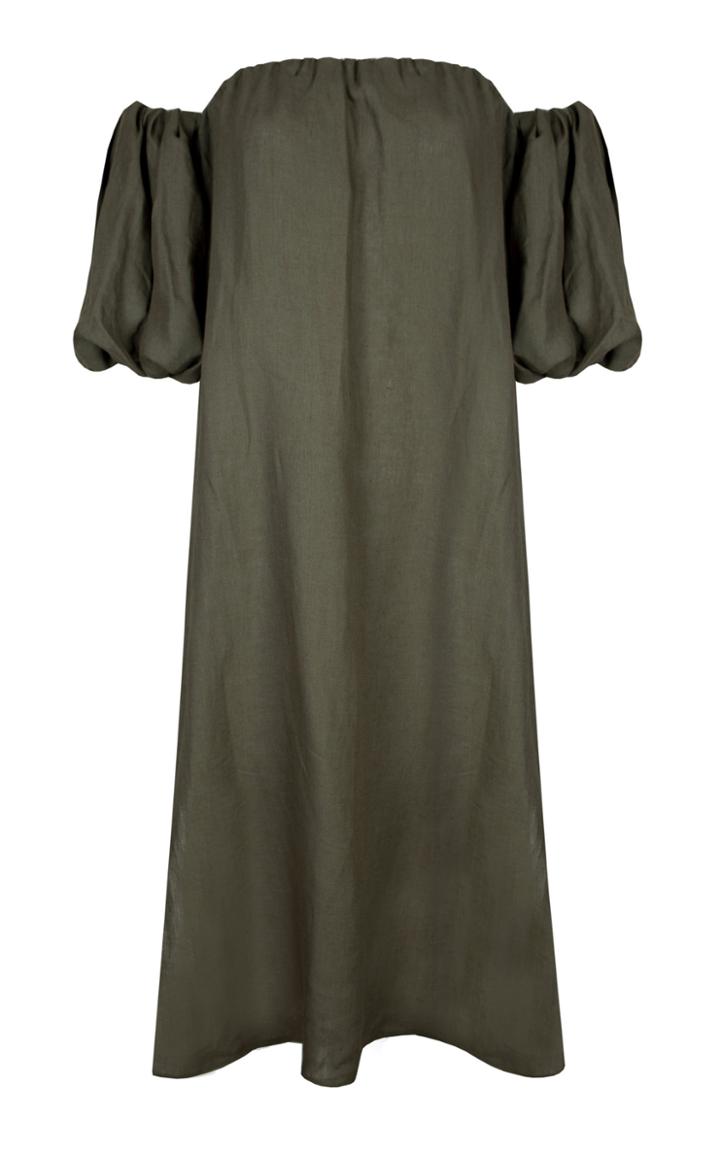 Moda Operandi Piece Of White Darcia Off-the-shoulder Puff-sleeve Linen Dress