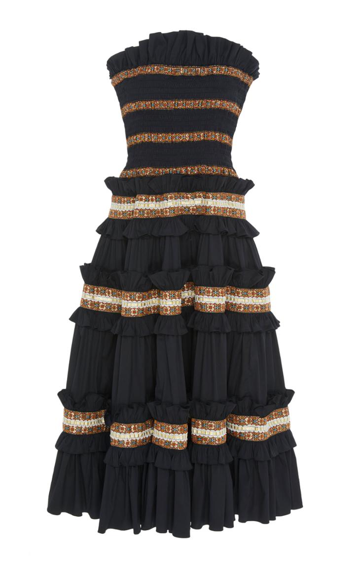 Caroline Constas Carina Smocked Strapless Midi Dress