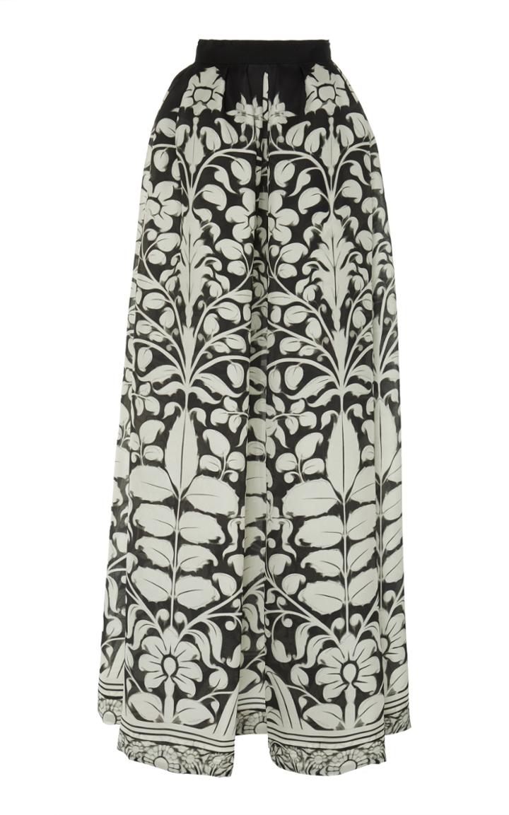 Naeem Khan Floral Print Silk Chiffon Maxi Skirt