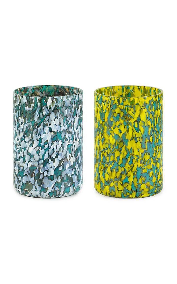 Moda Operandi Stories Of Italy Set Of 2 Ivory & Green + Green & Yellow Glasses