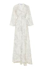 Luisa Beccaria Organdy Fil Coupe & Embroidered Bottoncini Long Dress