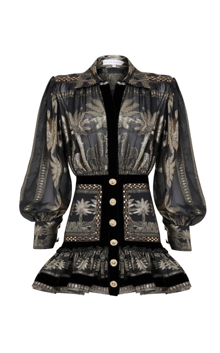 Moda Operandi Raisa Vanessa Puffed-sleeve Metallic Mini Dress